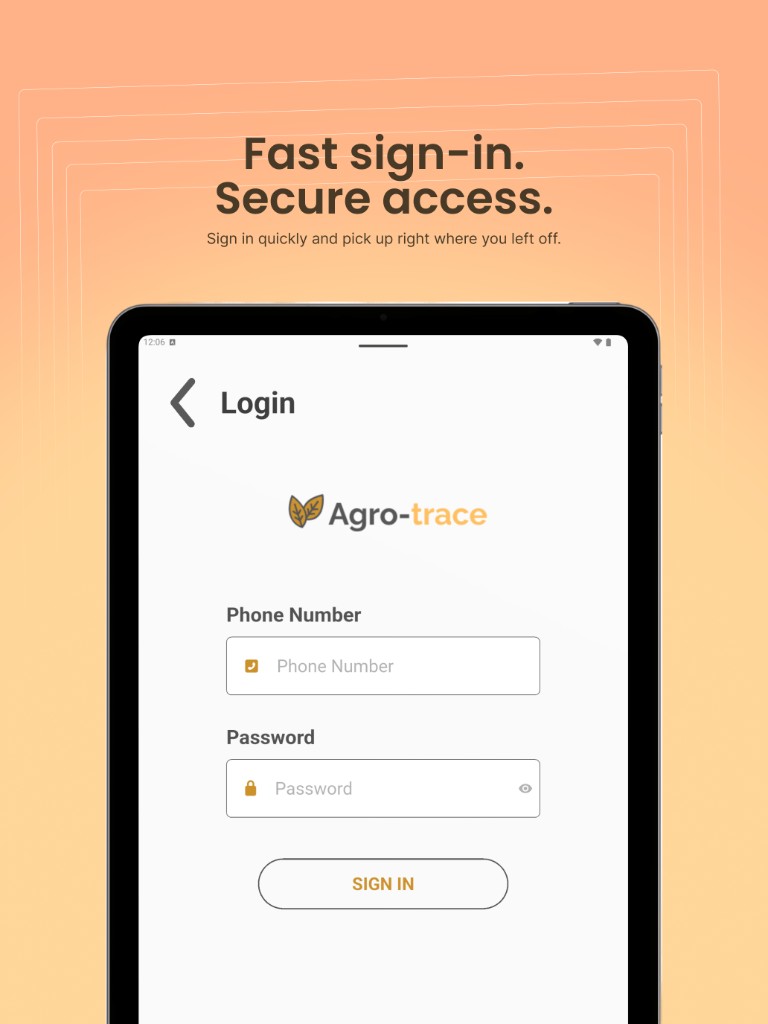 Agro-trace app login screen